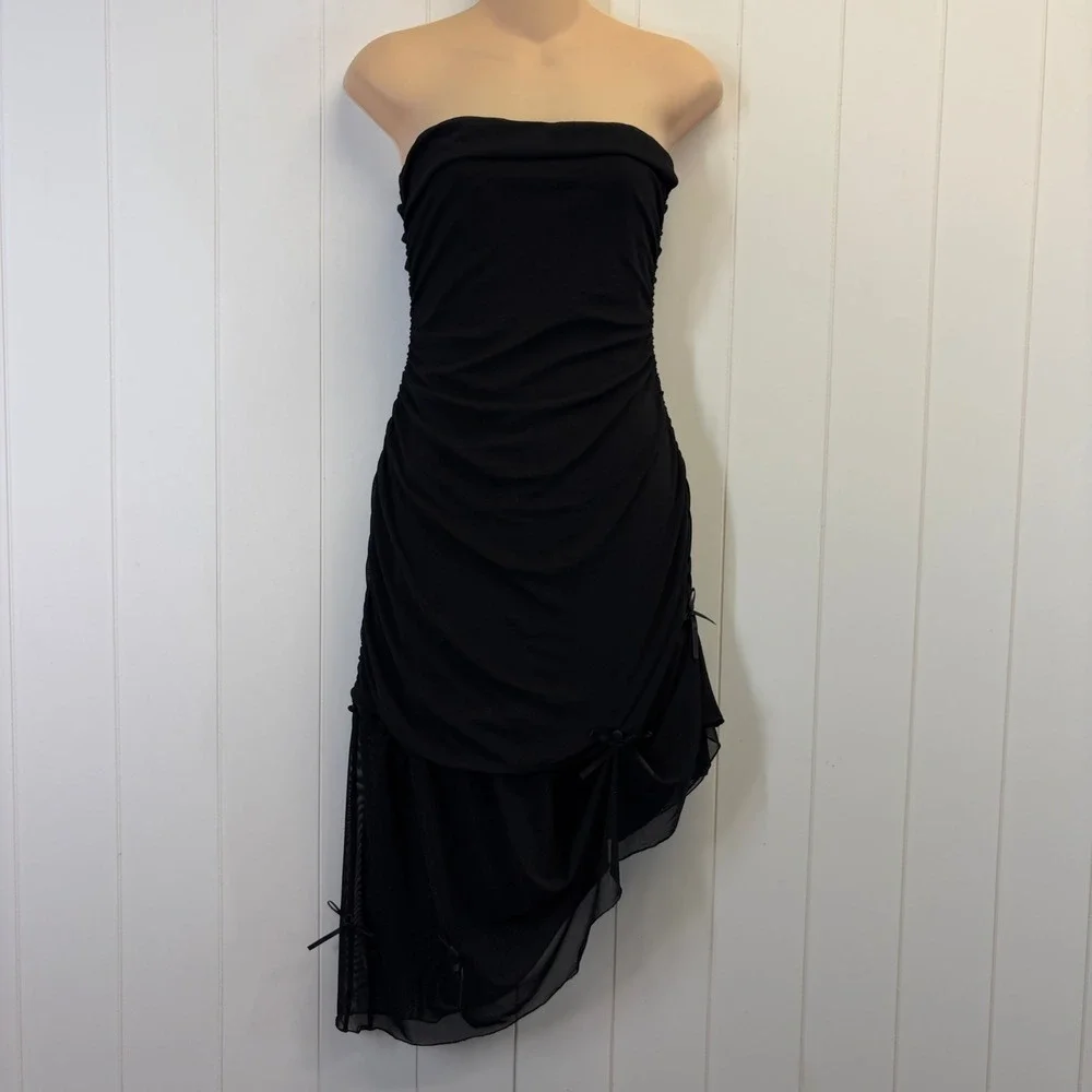 Tiger Mist Y2K Whimsigoth Strapless Asymmetrical Mesh Dress Women Size S Edgy